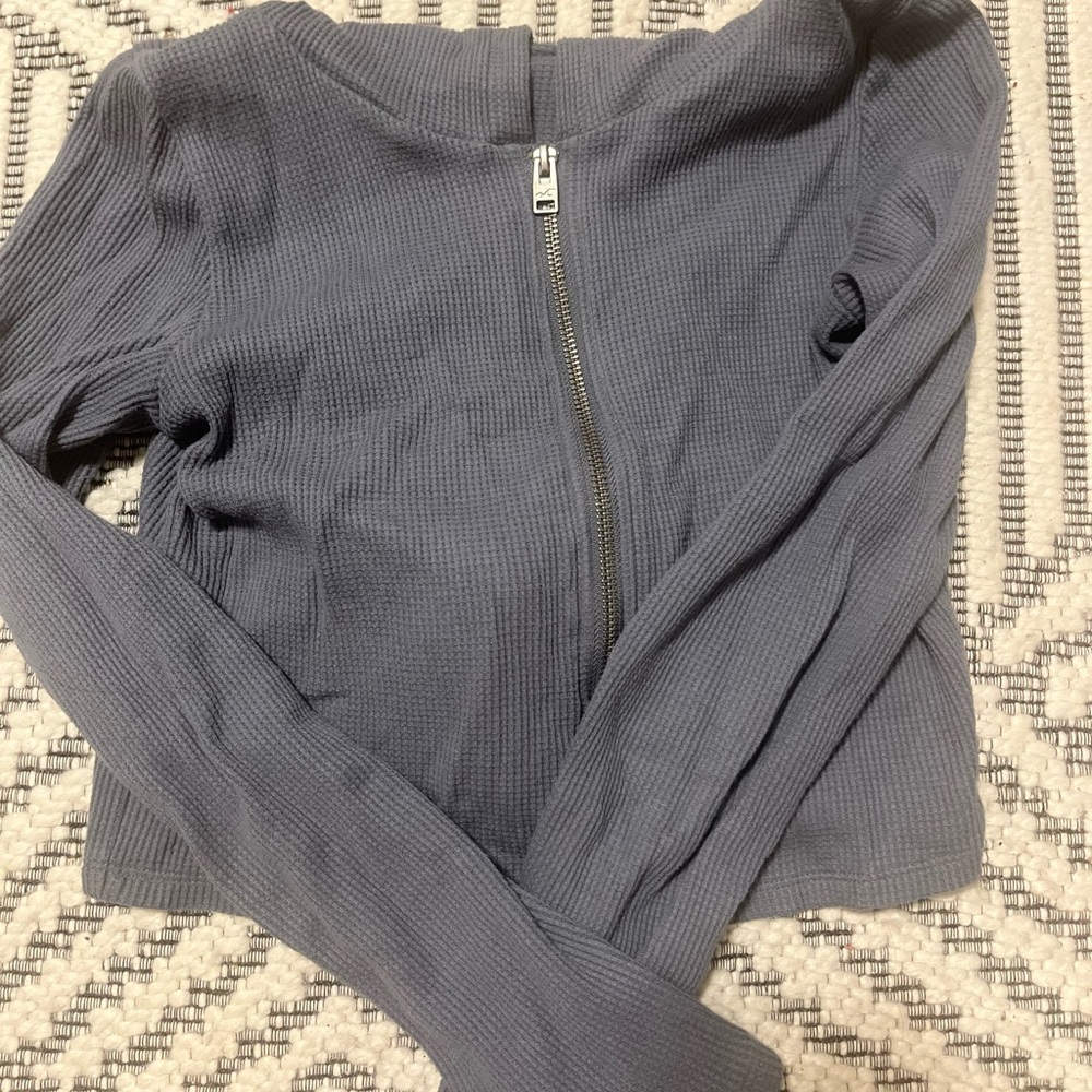 Hollister blue waffle kit zip up